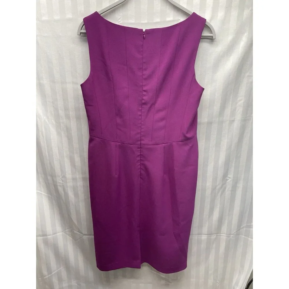 Kasper Crepe Princess Sheath‎ Dress Fuschia Size 10 Back Zip Sleeveless Stretch - Picture 3 of 3